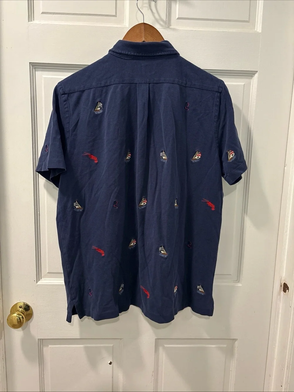 Ralph Lauren Men’s Navy Knit Oxford Polo Size M Nautical Lobsters Preppy EUC